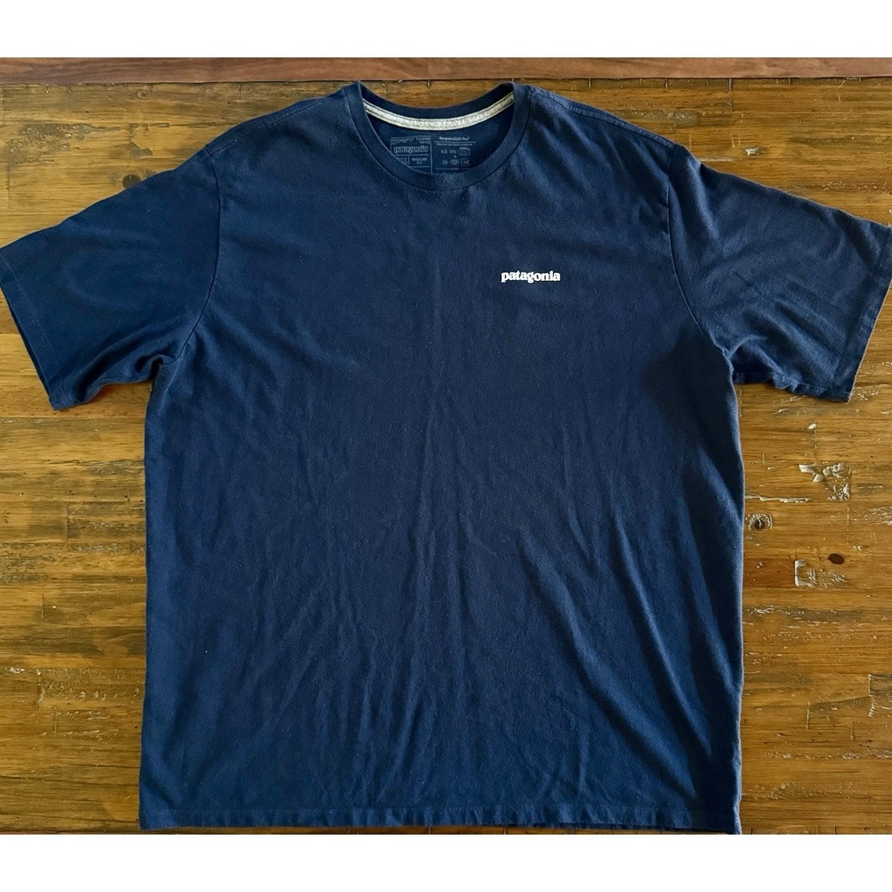 Patagonia Mens XXL Navy Blue P-6 Logo Responsibili-Tee Short Sleeve T-Shirt Tee